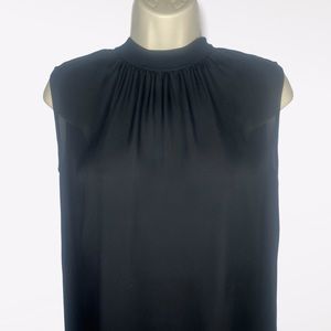 Vince 100% Silk Ribbed Gathered High Neck Tank
